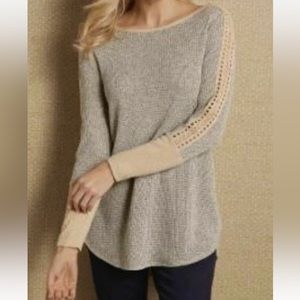 NWT Soft Surroundings Bailey Top Taupe Gray Long Sleeve Knit Medium NEW